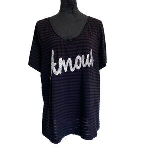 Lane Bryant SZ 18/20 Black Striped Tee with White Script